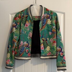 Peacock Print Bomber Jacket